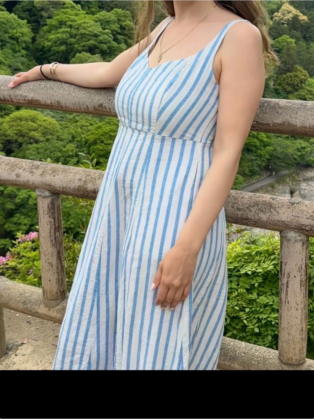 Old Navy Light Blue & White Striped Midi Dress